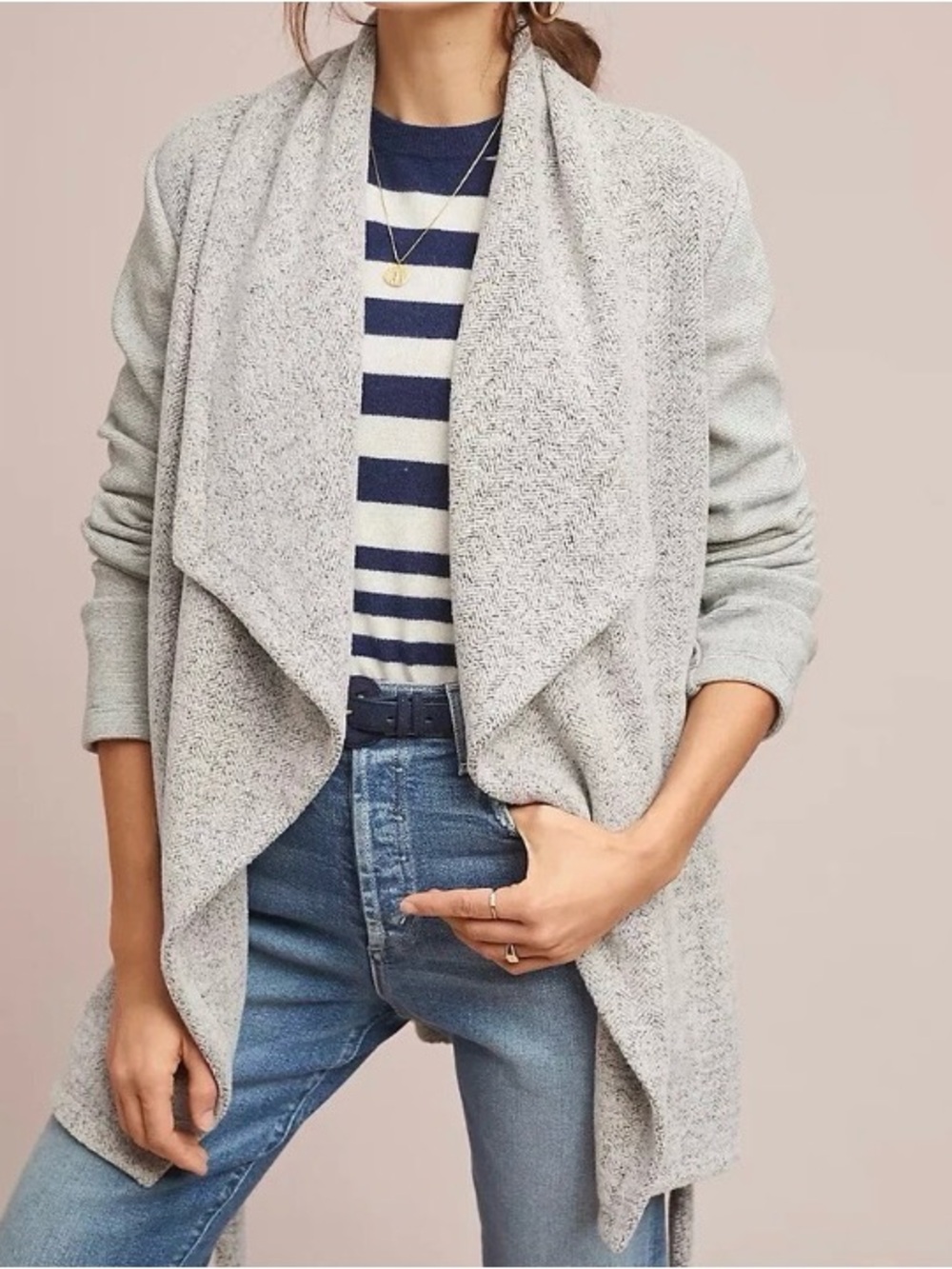 dolan Light Gray Open-Front Draped Cardigan